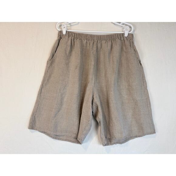 FLAX Sun Shorts Size Large 100% Linen Beige Pockets - Picture 2 of 6
